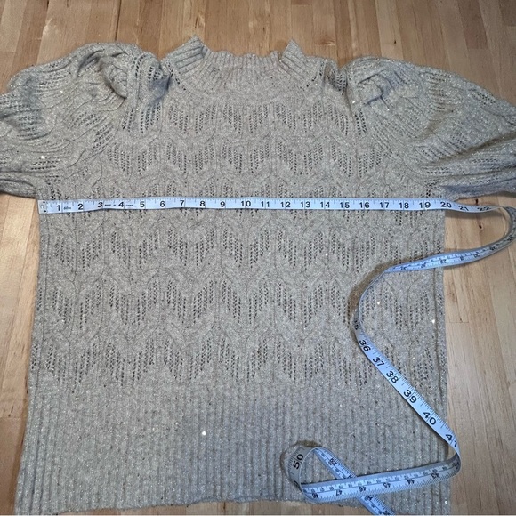 Express Tan with Gold Sequins Cable Knit Sweater - Picture 11 of 15